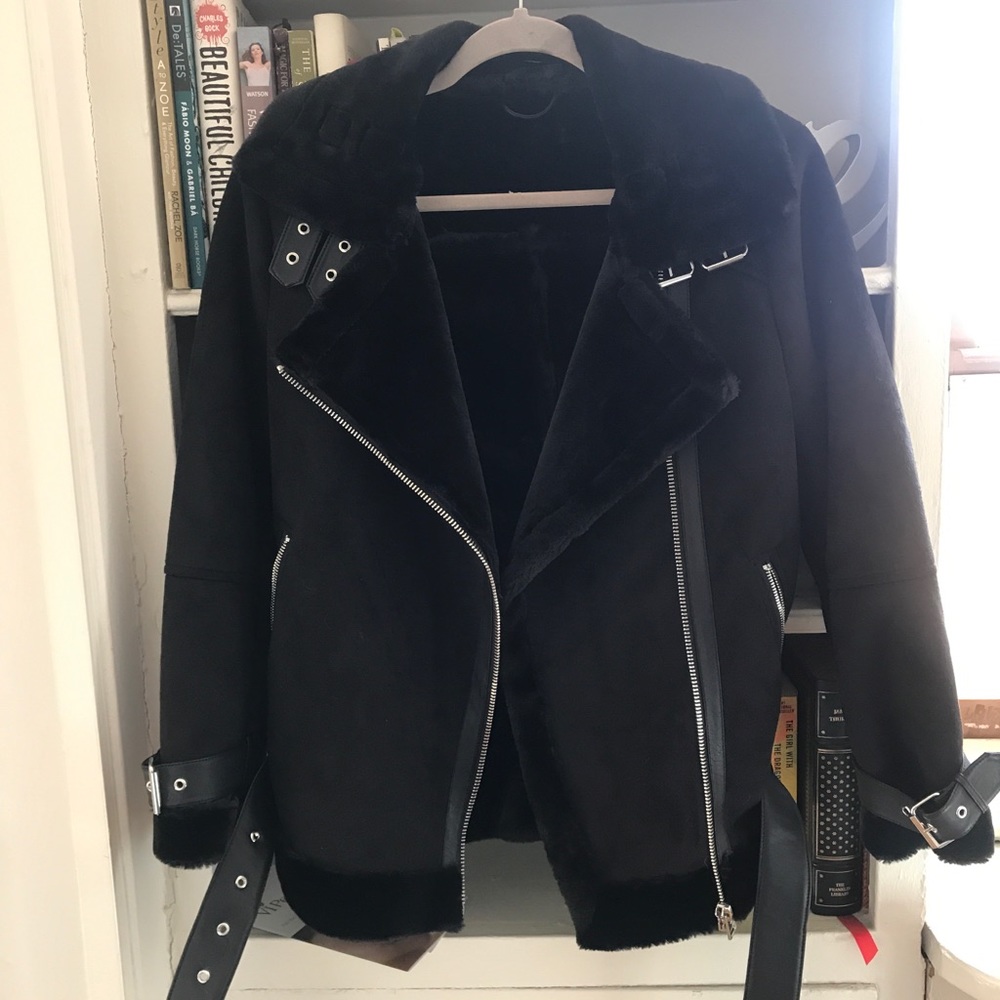 Topshop faux shearling/biker jacket sz petite 6
